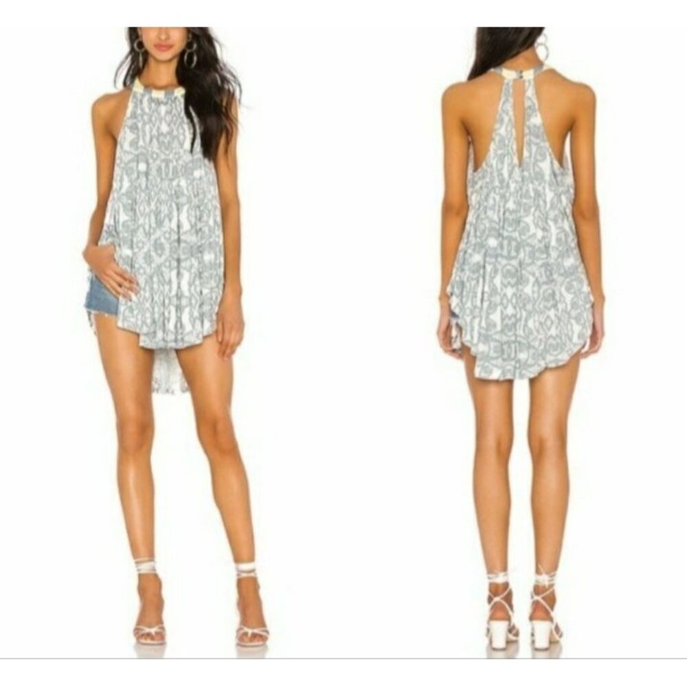 Free People Y2K Op Art Mimi Tunic Tiered Paisley Halter Linen Keyhole Back Top M
